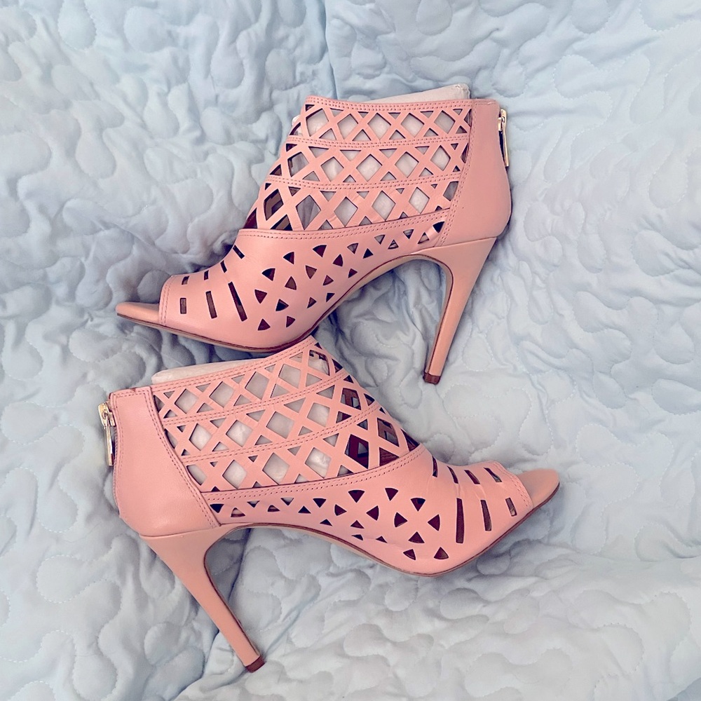 Pink, peep toe booties